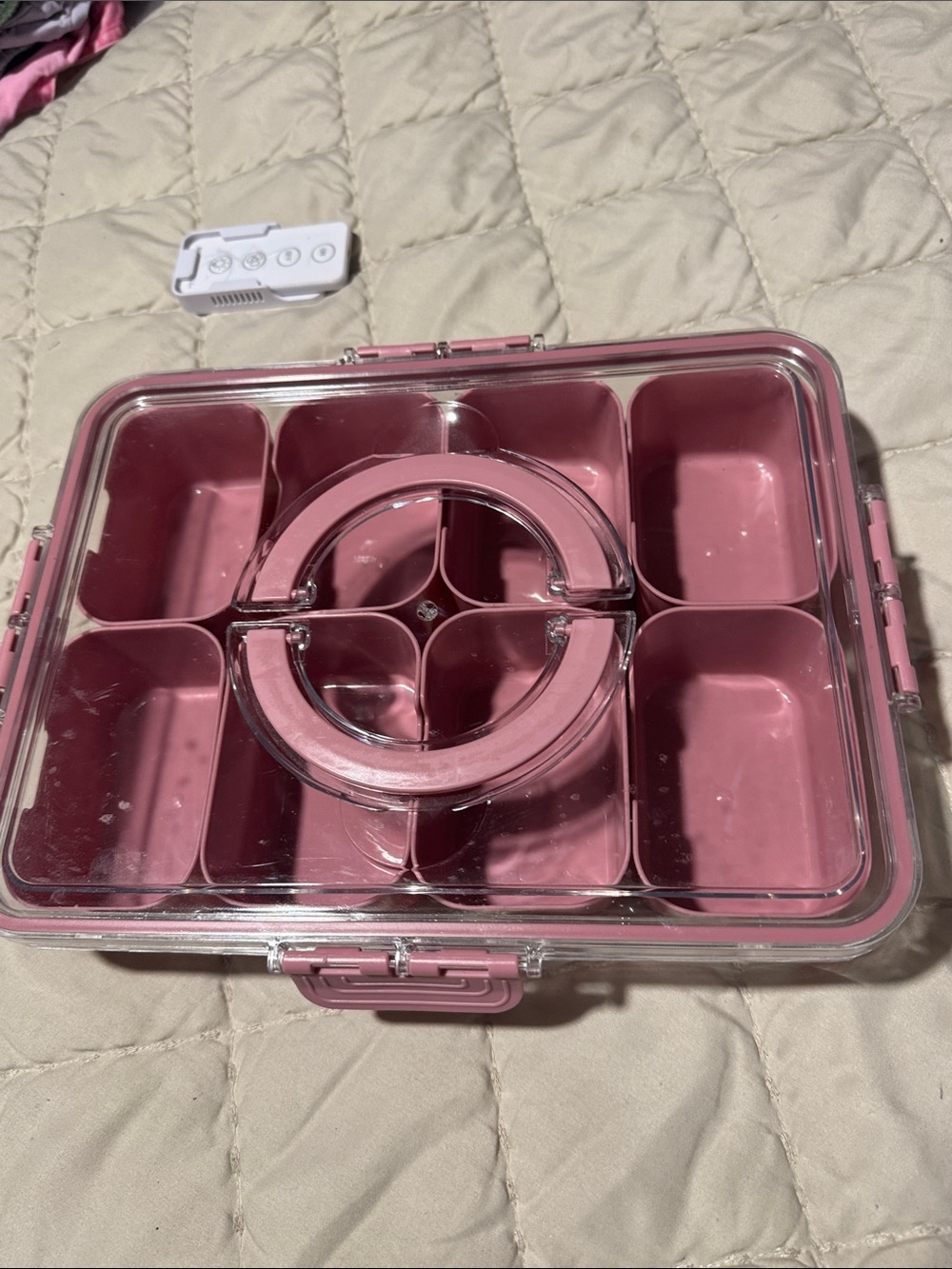 KitchenAid Pink Compartmentalized Storage Organizer with Clear Lid